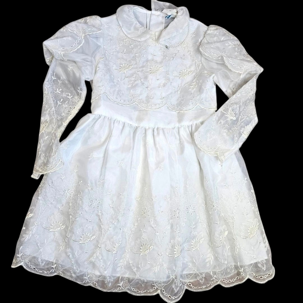 VTGGirls White Christening First Communion Dress White Eyelet‎ Lace Floral Sz Sm